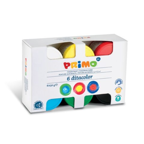 Prstové barvy PRIMO, sada 6 x 50g, kelímky