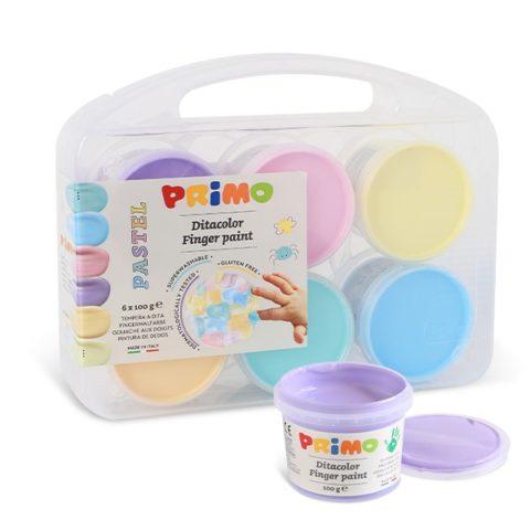 Prstové barvy PRIMO PASTEL, sada 6 x 100g, kelímky, PP box